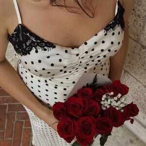 Dot Slip Dress with Lace Trim